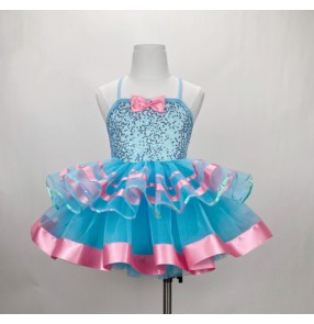 Toddlers Baby Blue With pink Sequins Jazz dance dress ballet tutu skirt kindergarten choir modern dance outfits